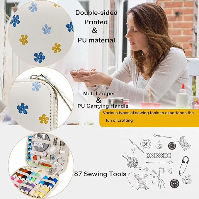 Bobode Sewing Sets & Kits Mini Travel Sewing Kit Floral Pattern Sewing Set Professional Basic Sewing Supplies Printing Carry Sewing Kit for Adults, Emergency, Home Beginners