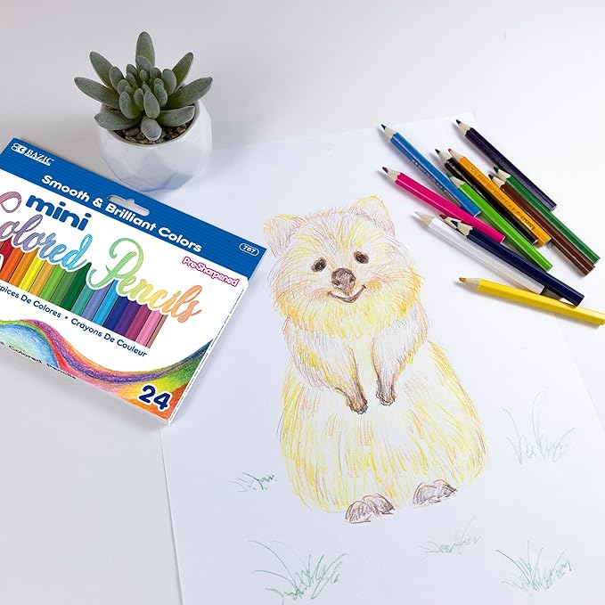 BAZIC Products Colored Pencils 24 Color, Mini Coloring Pencil Set Soft Core, for Art Drawing Sketching, Gift for Artist Adult (24/Pack), 24-Packs