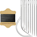 VONEEDL Upholstery Repair Kit: Waxed Sewing Thread (Black Color) & Heavy Duty Needles (11 PCS) for Leather, Canvas & Quilting Thread