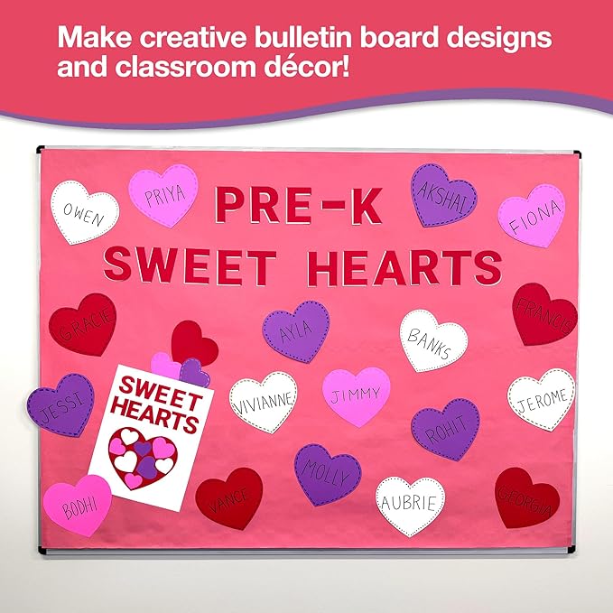 FreshCut Crafts 240 Pieces Heart Paper Cutouts, 2-Sided US Made Card Stock Punch Out Sweet Colored Hearts for Valentine’s Day Crafts, Bulletin Boards, Classroom Decor, and Posters 4 Sweet Colors
