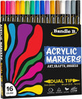Bandle B. Acrylic Paint Markers – Set of 16 Dual Tip Paint Pens with Dot and Brush Tip for Art, Rock Painting, Coloring, Journaling, Wood, Glass, Canvas and DIY Crafts