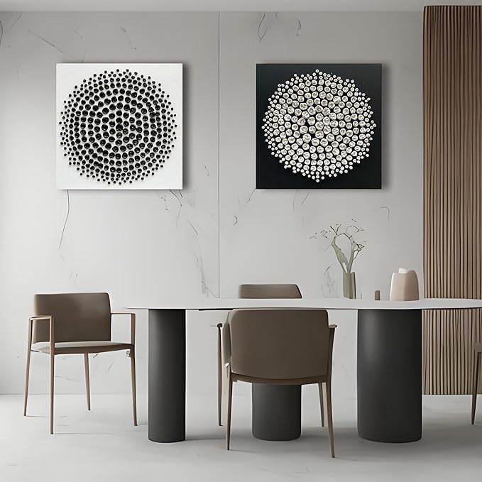 Art Hand Painted Black and White Abstract Texture Art Oil Painting Modern Art Canvas Wall Art Deco 24x24 inches