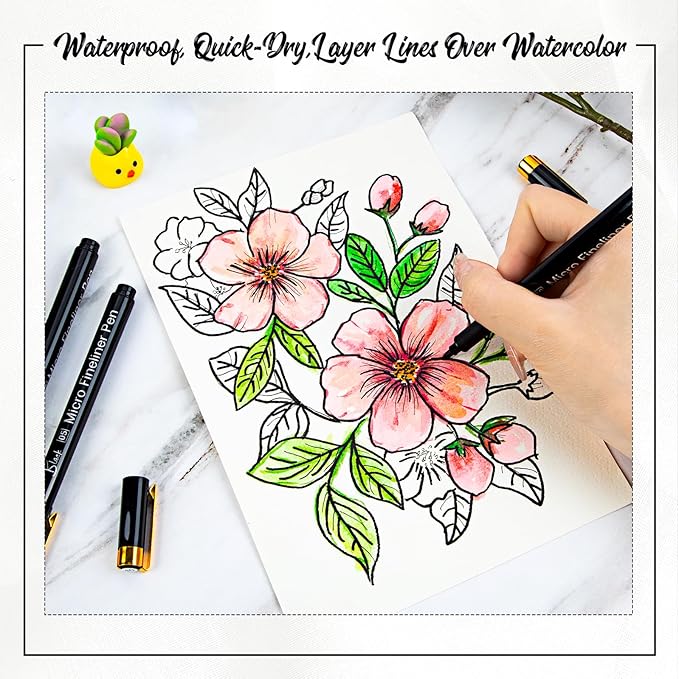 16 Black Micro Drawing Fineliner Art Pens for Calligraphy, Zentangle, Sketching, Manga & Anime, Bullet Journaling,Professional Artwork, Multiliner Archival Ink Waterproof Pen