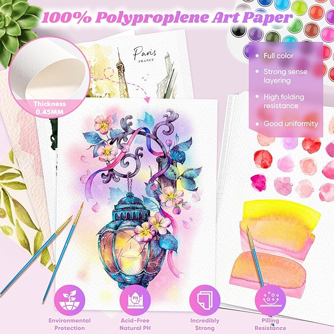 Watercolor Paper Bulk, 9"x12" White Cold Press Water Color Paper, Artist Painting Sketch Easel Acrylic Loose Drawing Paper for Watercolors, Watercolor Paint Set, Christmas Birthday Gifts, 30 Sheets