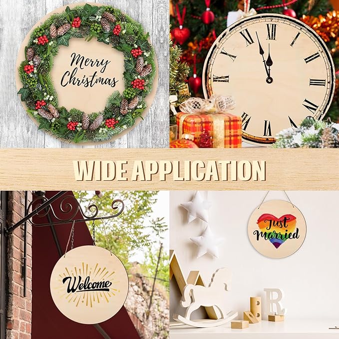 Suzile 20 Pcs Blank Wood Rounds Unfinished Wooden Crafts Signs Circles Discs for DIY Christmas Home Decor Painting Door Hanger Design(10 Inch)