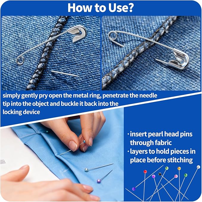 1470Pcs Sewing Pins Assorted Set Contains 12 Colors 1.57inch Pearlized Ball Head Quilting Pin and Mini Small Large Safety Pins for Fabric, Dressmaker, Art and Craft Supplies