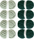 MABOZOO Assorted Chunky Yarn for Crocheting 8 Pack,Fluffy Jumbo Chenille Yarn,Soft Plush Yarn Bulky,Giant Thick Fuzzy Yarn for Hand or Arm Knitting,Sage Green & Dark Green(31.7 yds,8 oz Each Skein)