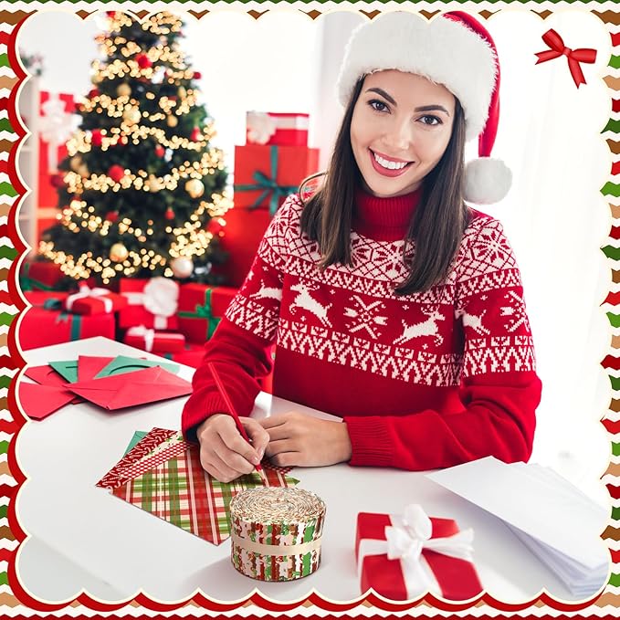 Ganeen 100 Pcs Christmas Red and Green Quilting Fabric Roll 2. 56 Inch Fabric Squares Jelly Patchwork Precut Strips Bundles for Holiday Materials Craft DIY Sewing Cloths