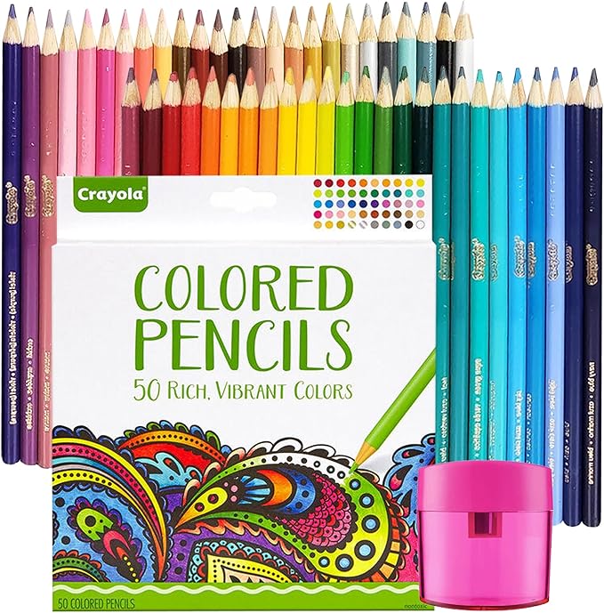 The Mega Deals Adult Colored Pencils, Adult Coloring Drawing Pencils, 50 Count, Multicolor and 1 Pencil Sharpener (Gift Pack)