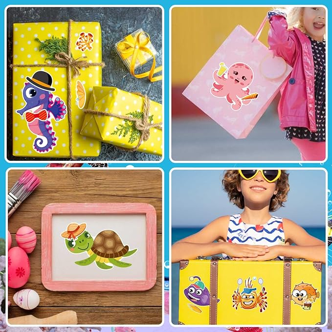 24 Sheets Make Your Own Sea Animals Stickers for Kids Toddlers, Make-a-face Stickers, Ocean Animals Stickers for Kids Party Favors Activities