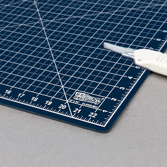 U.S. Art Supply 18" x 24" Self-Healing Cutting Mat 5-Ply (2 Pack) - Double-Sided White/Blue Craft Mat, Non-Slip Cutting Mats for Crafts, Sewing, Quilting, Scrapbooking