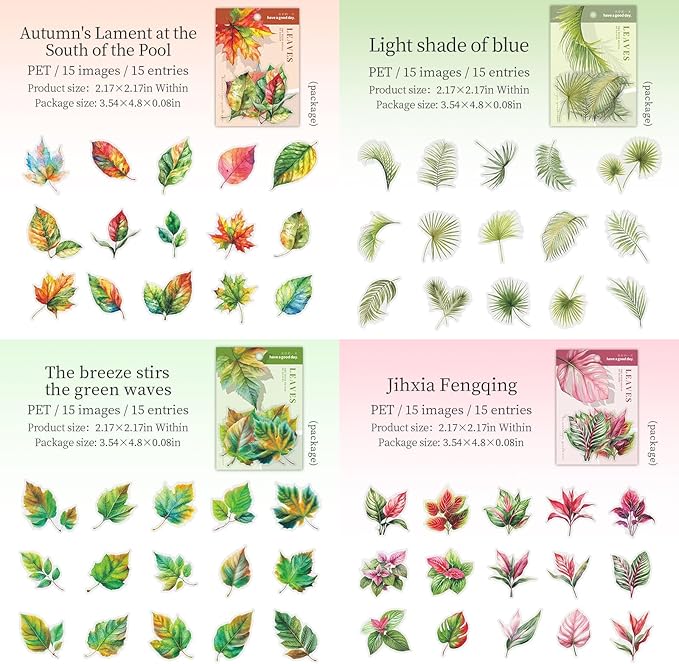 90 Pieces Botanical Leaf-Themed PET Sticker, Waterproof Transparent Leaf Stickers for Scrapbooking, Journaling, Creative Journal Supplies, and DIY Crafts