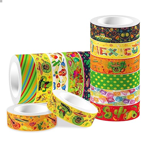 Mexican Fiesta Washi Tape 12 Rolls Mexican Fiesta Washi Tape Masking Decorative Cinco De Mayo Washi Tape for DIY Craft Gift Wrapping Handbook Sticker Scrapbook Journaling Party Favor