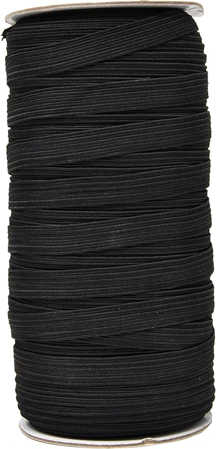 Mandala Crafts 10mm 50 Yds Roll of Black Elastic Bands for Sewing - 3/8 Flat Elastics Cord - 3 8 Inch Braided Stretch Straps for Crafting