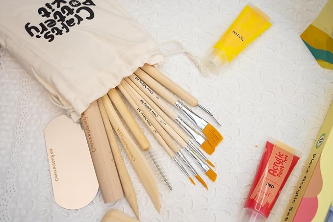 Clay Pottery Kit for Adults and Kids – Complete Air-Dry Clay Set with Tools, Paints, Apron, and Guide – Perfect for Beginners, Date Nights, and Group Activities