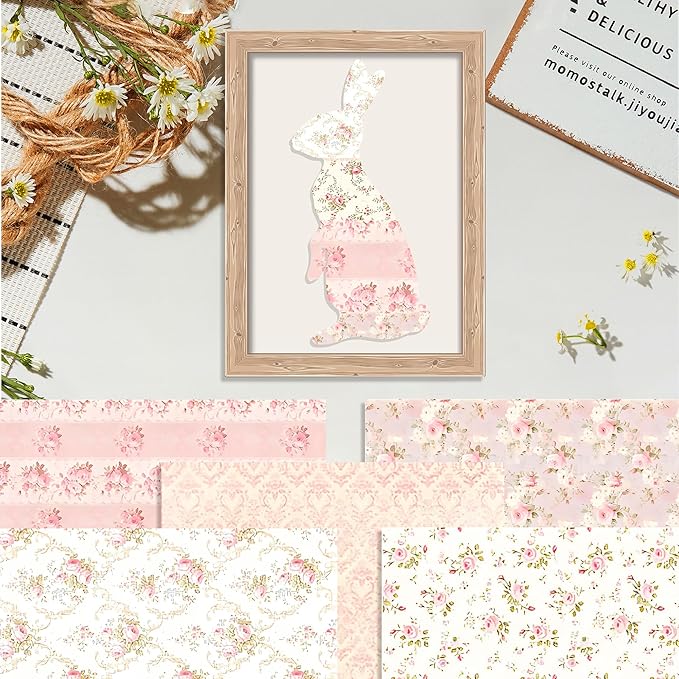 VIVIQUEN 24 Pack Pink Floral Double-Sided Paper, 12-inches Vintage Flowers Scrapbook Specialty Craft Paper Folded Flat for DIY Background Card Art Craft Making Scrapbook Photo Album Decor
