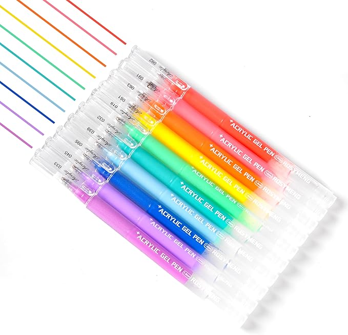 ROSYMENG 10 Colors Acrylic Gel Pens Set, Big-Capacity Ink Acrylic Paint Pen for Adults Coloring Books, Waterproof Paint Markers for Canvas, Rock, Wood, Drawing Doodling, Ceramic, Fabric, DIY Crafts