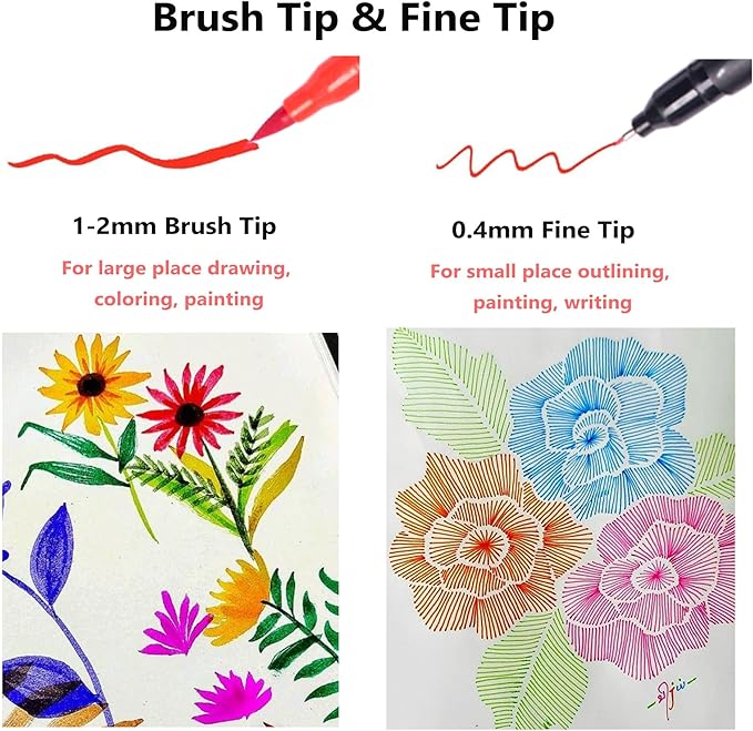 Dual Markers Brush Pens, 72 Colors Art Marker Set with Brush and Fine Tips – Premium Art Supplies for Adults, Perfect for Coloring Books, Hand Lettering, Calligraphy, and Drawing