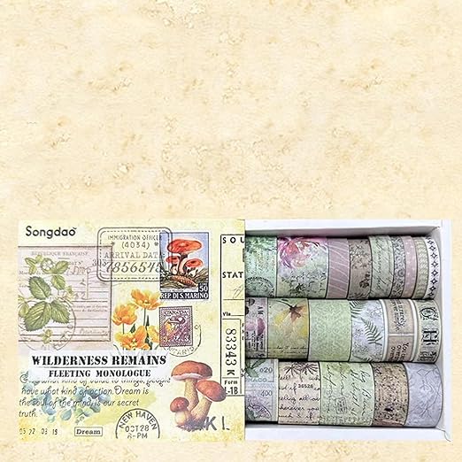 20 Rolls Vintage Washi Tape Set Retro Arts Adhesive Tapes Fleeting Monologue Decorative Masking Tape Sets for Craft, Kids, Scrapbook, DIY, Gift Wrapping (Wilderness Remians)