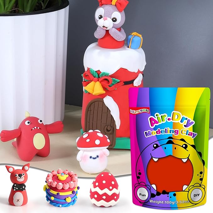 iFergoo Air Dry Clay, Ultra Light Modeling Clay, Magic Clay DIY Creative Modeling Dough, Kids Gifts for Girls Boys 3.52oz/100g (Red Clay)