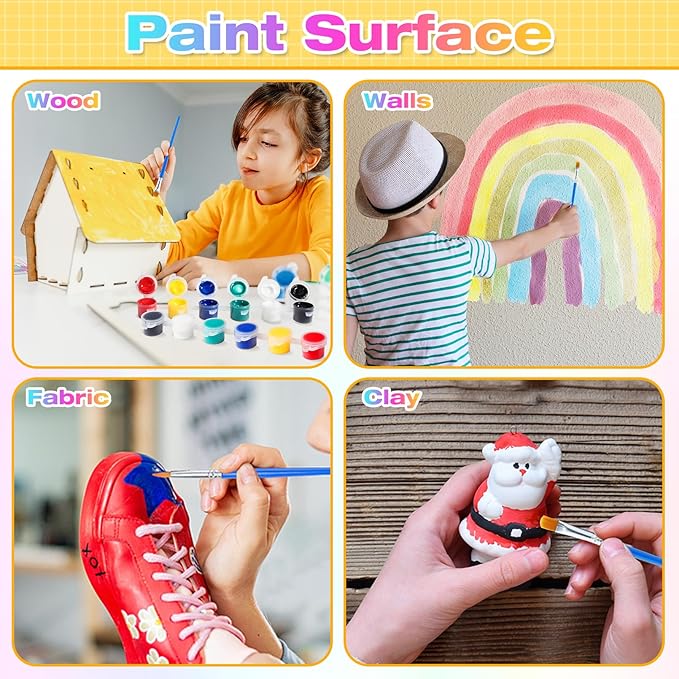 20 Pack Mini Acrylic Paint, 12 Colors Acrylic Paint Strips with 44 Painting Brushes, Washable Mini Painting Kit for Home Birthday Party Favors Art Supplies