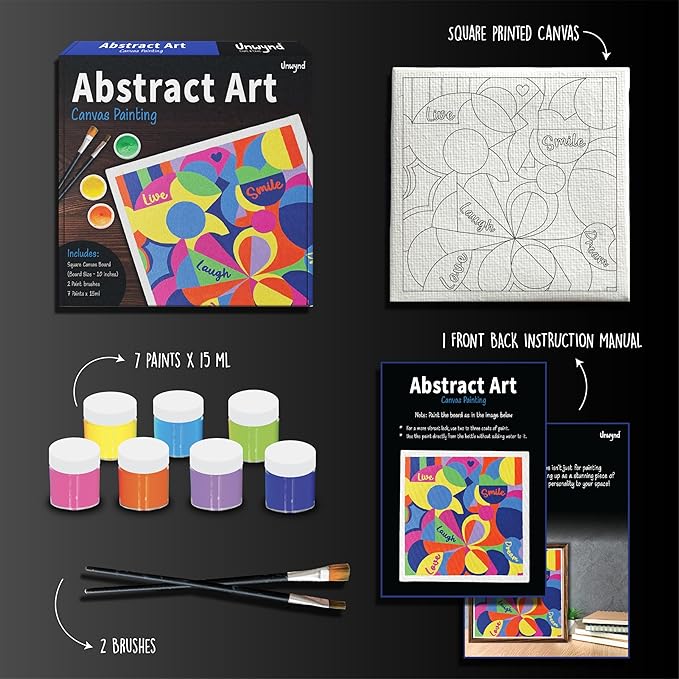 Unwynd Abstract Art Canvas Paint, 10" Canvas Board with 7 Acrylic Paints, Adult Paint by Number Kits, Creative Home Décor Art Craft, DIY Abstract Painting Set for Adults & Teens