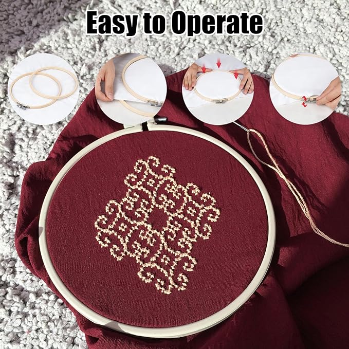 12 Pieces 6 Inch Embroidery Hoops Adjustable Wooden Circle Cross Stitch Hoop Ring for Embroidery, Art Craft Handy Sewing and Christmas Decoration