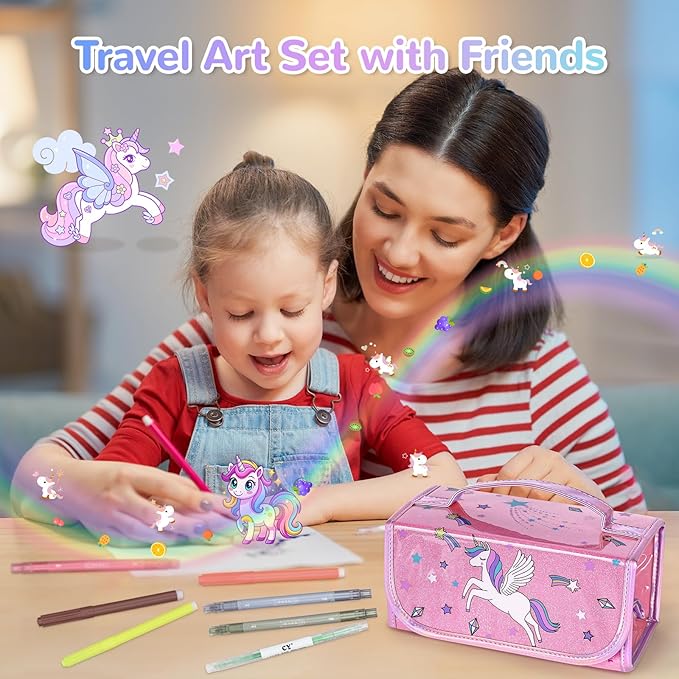 Washable Scented Markers Set for Kids - Unicorn Coloring Art Supplies Set for Kids Ages 4-8 Birthday Gifts for 4-8 Year Old Girls Unicorn Pencil Case 54 PCS