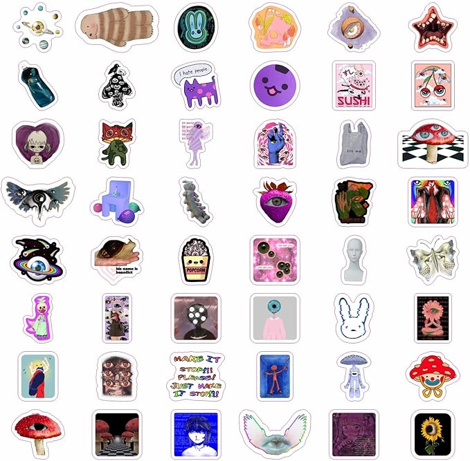 BulbaCraft 100Pcs Weirdcore Stickers, Weird Stickers for Adults, Weird Gifts, Psychedelic Decals, Trippy Decals, Weirdcore Accessories, Gifts for Women & Men