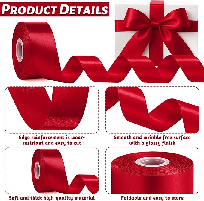 Fullive 1 1/2 Inch Ribbon for Gift Wrapping, 30Yards Wine Red Christmas Tree Ribbon, Polyester Ribbons for Flower Bouquet for Wedding Christmas Decoration DIY Bows Wrapping Bouquet Floral Arrangements
