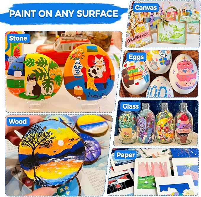 TBC The Best Crafts Acrylic Paint Markers, 48 Colors Water-Based Paint Pens for Art and Craft Projects, Multi-Surface Use on Fabric, Glass, Wood, Stone, Metal, Ceramic, Canvas, Rock