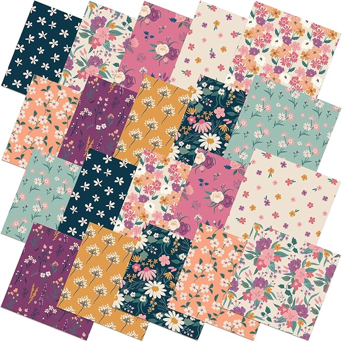 Hahafelt 10 Pcs Retro Floral Quilting Fabric Bundles 20 x 20 Inch Vintage Flower Fat Quarters by The Yard Squares Wildflower Fabrics Precut Patchwork for Spring Summer DIY Sewing Craft Party Decor