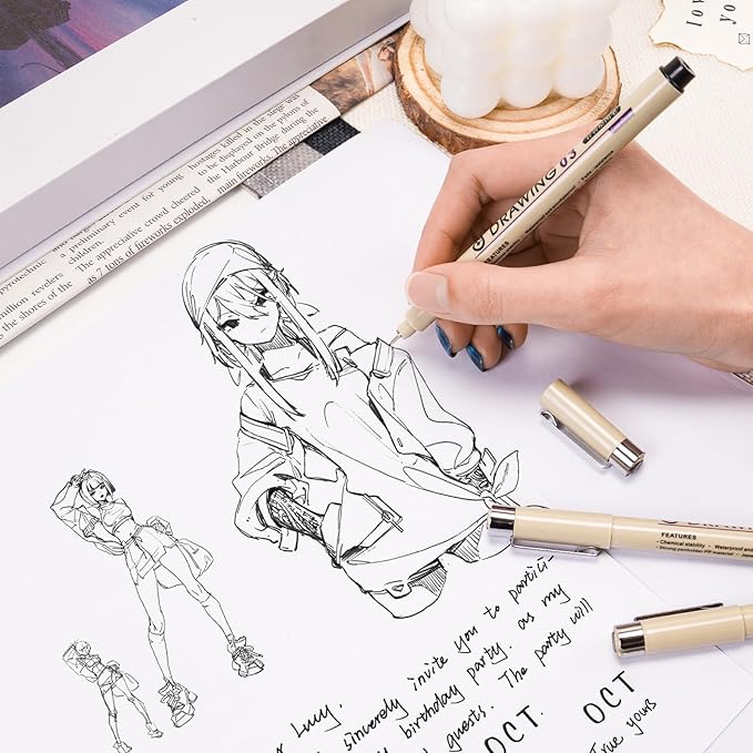 Micro Fineliner Pens, 6 Pack Micro Pen Set Black, Technical Drawing Pens for Artist No Bleed Calligraphy Pens, Archival Ink Brush Pen Art Pens for Journaling, Illustration, Sketching, Anime