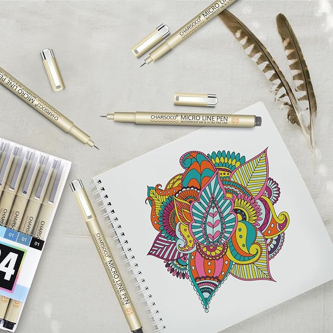 01 Micro Pen, Fine Point Pen with 24 Colors, Waterproof Archival Ink, 0.25mm Fineliner Ink Pens for Artist Illustration, Sketching, Anime, Manga, Technical Drawing and Scrapbooking