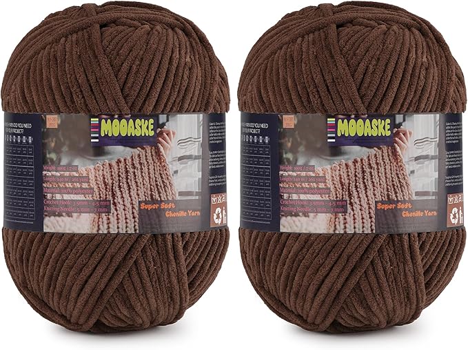 2 Skeins Fluffy Chenille Yarn for Crocheting - Baby Blanket Yarn for Knitting - Velvet Yarn for Amigurumi Crochet, Ultra Soft Yarns Total Weight 400g/14oz, Total Length 480m/524yard
