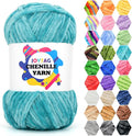 Velvet Chenille Yarn for Crocheting Lake Blue Velvet Fluffy Plush Thick Bulky Chunky Chenille Soft Baby Blanket Yarn for Crocheting Hand Knitting 100g-Lake Blue