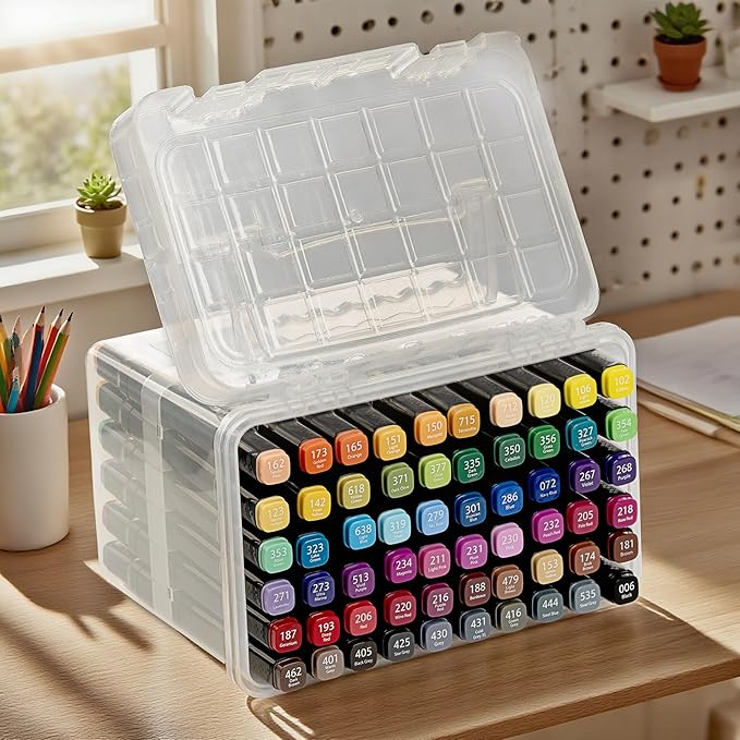 Lexio Alcohol Markers, 60 Colors Dual Tip Art Marker With Organizing Case, Fine & Broad Tip Permanent Art Markers for Adults, Drawing, Sketching and Coloring