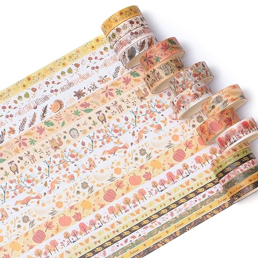 18 Rolls Seasons Flowers Washi Tape Set Floral Arts Adhesive Tapes Blooming Garden Decorative Masking Tape Sets for Craft, Kids, Scrapbook, DIY, Gift Wrapping (Autumn)