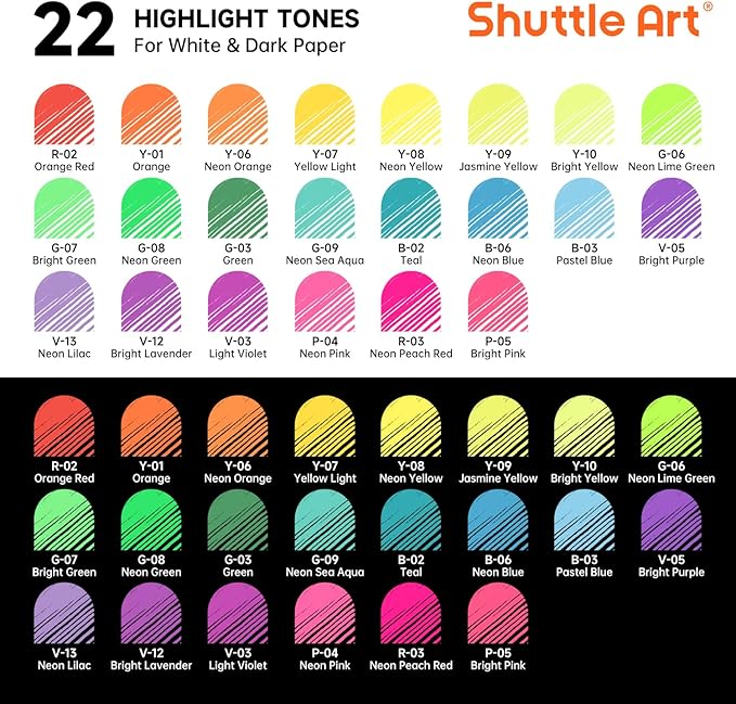 Shuttle Art Colored Pens, 22 Highlight Tone Colors Cute Journal Pens 0.6mm Fine Point Colored Gel Pens for Black Paper Adult Coloring Writing Drawing Journaling Note Taking School Office Home
