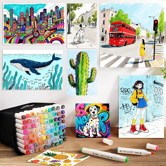 Alcohol Markers Set, 80 colors Alcohol Based Dual Tip, Broad and Fine Tip for Adult Coloring Books, Drawing, Sketching