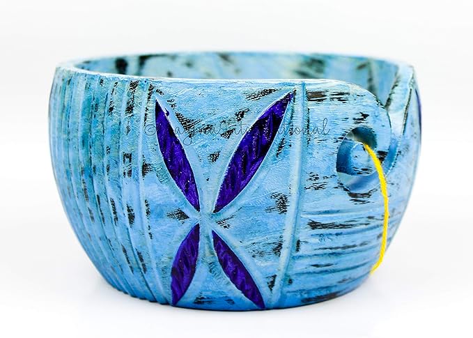 Exquisite Premium Yarn Ball Storage Bowls | Hand Painted Lovely Decor Yet Functional Yarn Dispenser (Small (6 x 3 x 6 Inches), Frozen Blue)