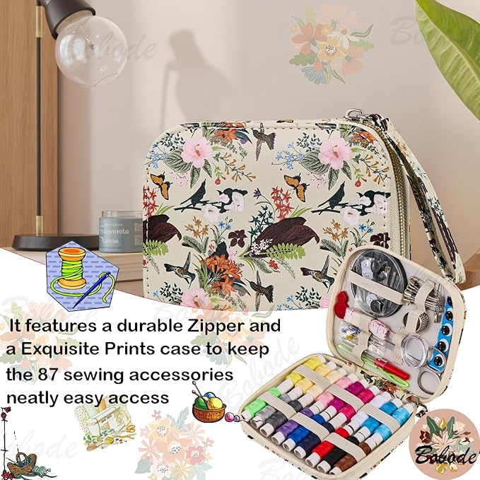 Arts Craft Printing Sewing Kit Butterflies Pattern Sewing Set Professional Travel Sewing Supplies with 18 Colors Sewing Thread, Basic Sewing Accessory for Emergency, Home