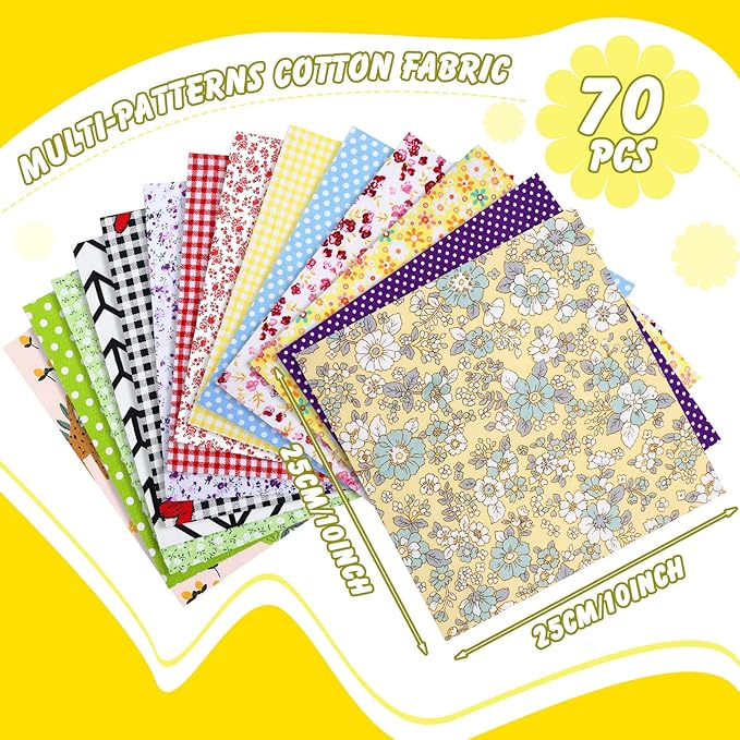 Tudomro 70 Pcs 10 x 10 Inch Cotton Fabric Squares Multicolor Quilting Fabric Bundles Precut Printed Patchwork Materials for Holiday DIY Crafts Cloths Handmade(Fresh Style)