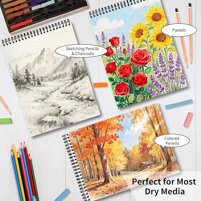 OSIMIG 10 Pack Sketch Books 9" x 12", Top Spiral Bound Sketch Pad Bulk, 300 Sheet Total (68lb/100gsm), Drawing Paper Pad, Sketchbook for Drawing, Art Supplies for Kids & Adults