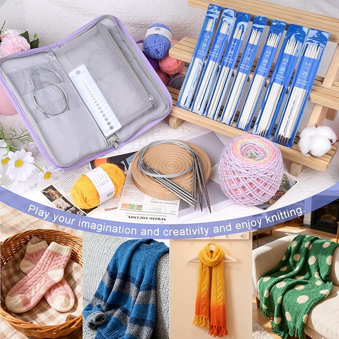Coopay DPN Double Pointed Knitting Needles Set(2.0-6.0mm), Magic Loop 40 inch Circular Knitting Needles Set, Short Socks Knitting Needles, Fixed Cables Circular Needles, 45pcs Knitting Tools with Case