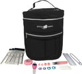 Designer Stitch Happy Knitting Starter Kit: 20 Piece Knitting Kit for Beginners & 7 Pocket Yarn Bag, Signature Yarn Storage - Black