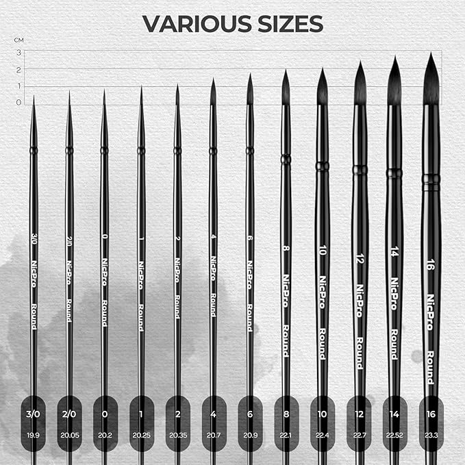 Nicpro 12pcs Watercolor Paint Brushes, Round Pointed Tip Paint Brush Set, Professional Soft Synthetic Squirrel Paint Brushes, Artist Painting Brushes for Watercolor, Inks, Gouache, Acrylic, Oil