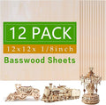 Basswood Sheets 12"x12"x1/8", 3mm Basswood for Laser Cutting, Thin Plywood Board Unfinished Wood for Crafts, DIY Architectural Models Making, Wooden Engraving, Burning Product. (12)