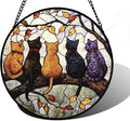 Stained Glass Window Hanging - 5 Cats on a Branch Suncatcher for Window Doors Home Decoration and Christmas, Mother's Day Father's Day Birthday Gifts for Women, Men, and Mom 7.8x7.8 in