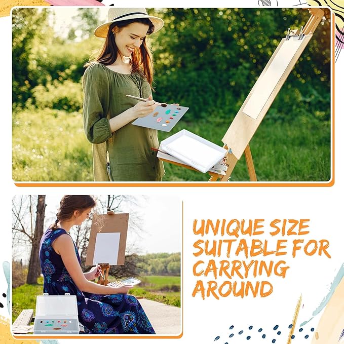 Nuanchu 2 Pcs Handy Glass Oil Paint Palette Included 12.8 x 9.25 Inches Airtight Stay Wet Palette Container and 11.8 x 8.5 Inches Tempered Glass, Keeps Paint Fresh, Ideal for Travel Outdoor, Grey